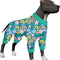 Dog Pajamas Large - Big Dog Clothes, Post Surgery Onesie, Lightweight Fabric Pitbull Dog Pullover Pajamas, Navy Wild Flowers Print,Pitull Pajamas, Full Coverage Dog Pj'S,Blue Green L