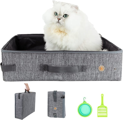 Portable Litter Box for Easy Travel with Cats and Kitties with 1 Collapsible Bowl and 1 Scoop Medium Grey