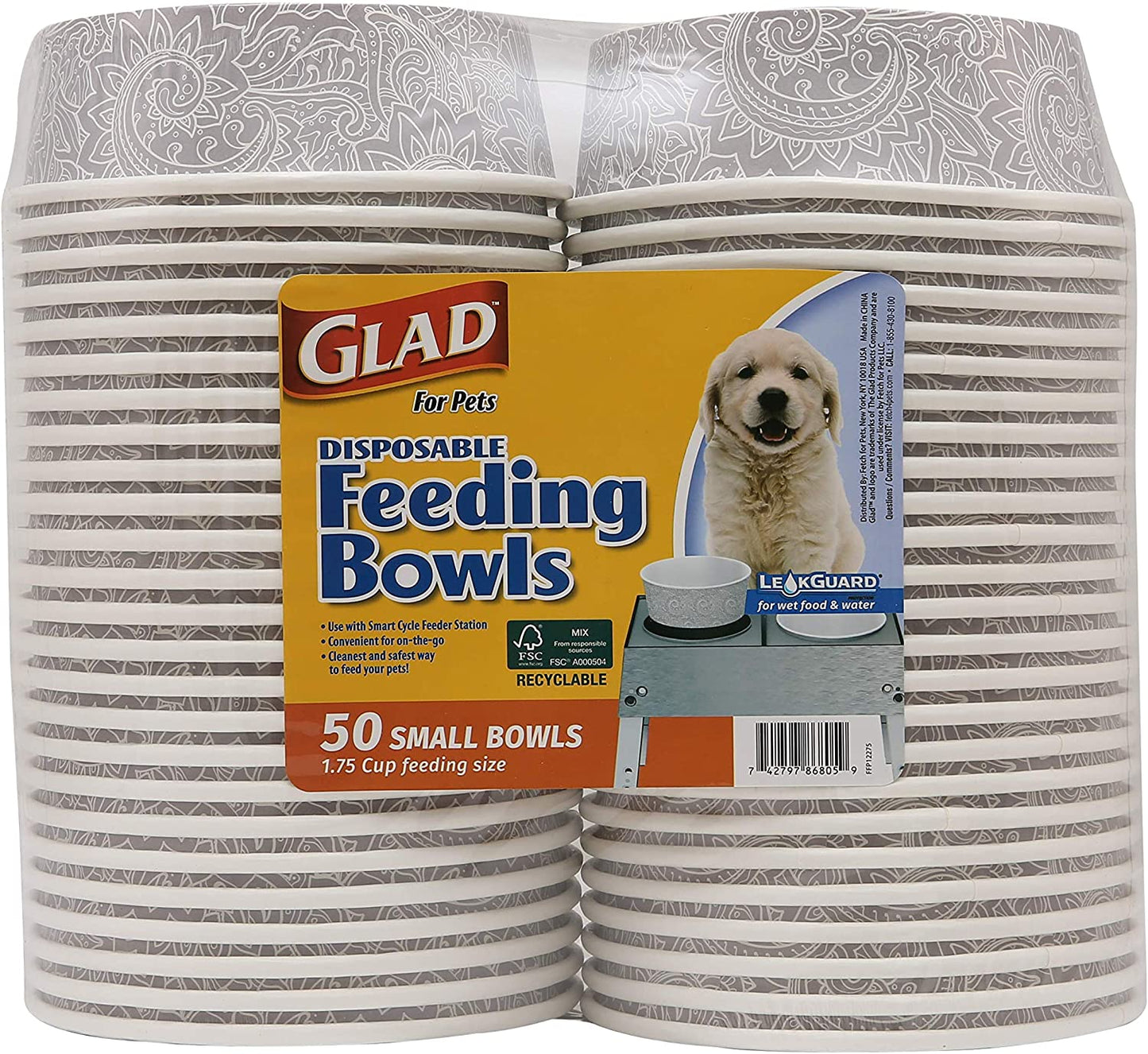 for Pets Disposable Feeding Bowls | Small Dog Bowls in Gray Pattern | 1.75 Cup Feeding Size, 50 Count - Dog Bowls Are Great for Dry and Wet Dog Food or Water (FF12275)