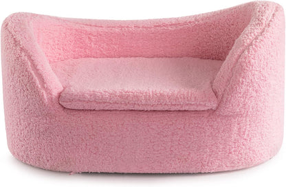 Cat Sofa Couch, Pet Sofa for Cats and Small Dogs, Sherpa Fleece Cat Sleeping Bed, Ultra-Soft Snuggle Cat Sofa for Indoor Kitten, Luxury Mini Dog Couch Sofa Bed, Pink