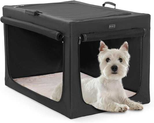 Portable Dog Crate, Soft Dog Crate - 24 Inch Easy Set-Up, Light, Sturdy, Comfy inside with Thicken Mat, Collapsible Crate for Home and Travel Black