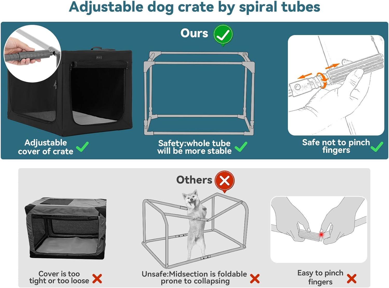 Portable Dog Crate, Soft Dog Crate - 24 Inch Easy Set-Up, Light, Sturdy, Comfy inside with Thicken Mat, Collapsible Crate for Home and Travel Black