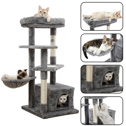 Cat Tree for Indoor Cats, 45 Inches Multi-Level Cat Tower with Sisal Covered Scratching Posts, Spacious Condo, Cozy Hammock and Plush Top Perch