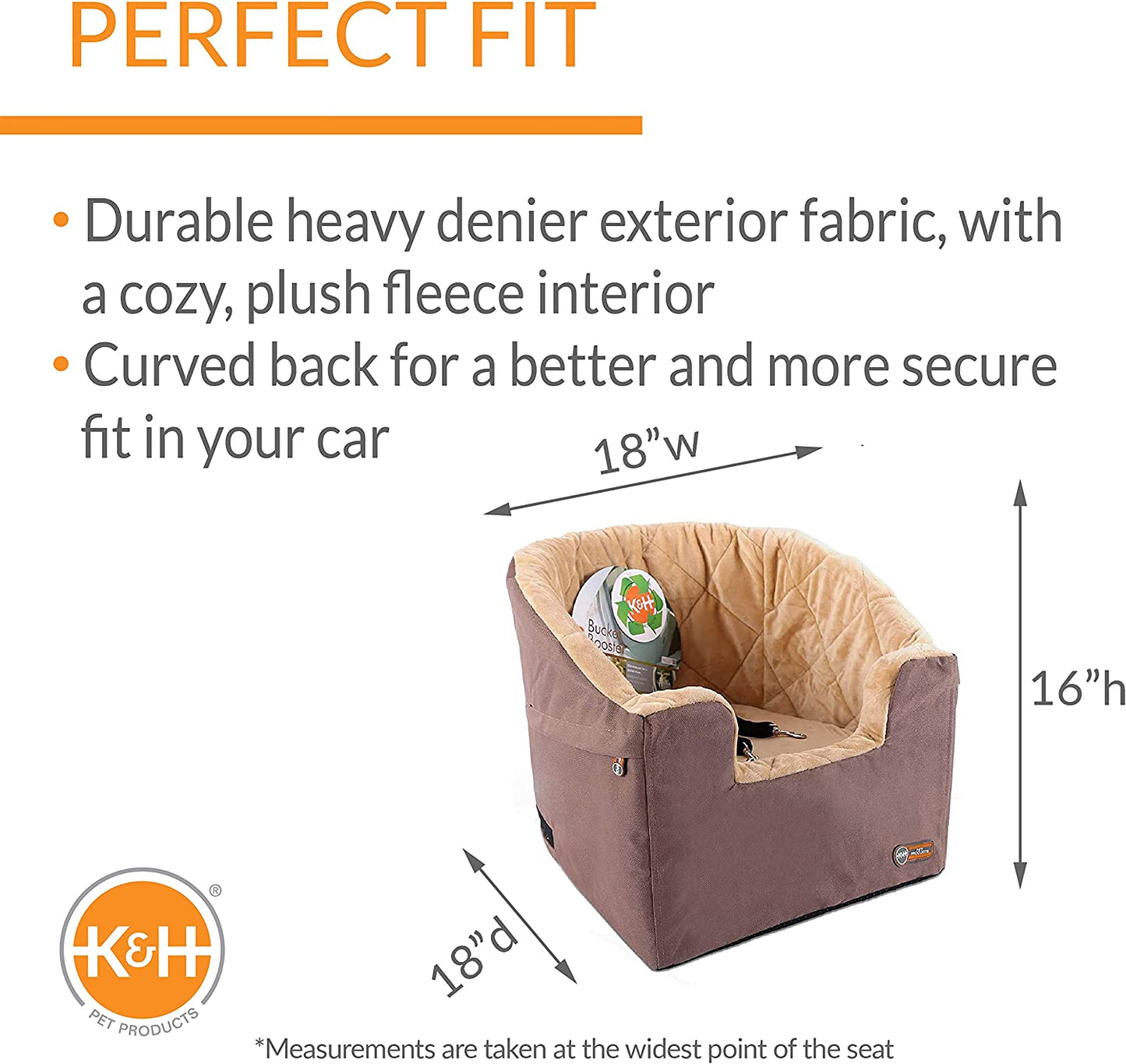 K&H Pet Product Bucket Booster Dog Car Seat with Dog Seat Belt for Car, Washable Small Dog Car Seat, Sturdy Dog Booster Seats for Small Dogs, Medium Dogs, 2 Safety Leashes, Small Tan/Tan