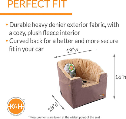 K&H Pet Product Bucket Booster Dog Car Seat with Dog Seat Belt for Car, Washable Small Dog Car Seat, Sturdy Dog Booster Seats for Small Dogs, Medium Dogs, 2 Safety Leashes, Small Tan/Tan