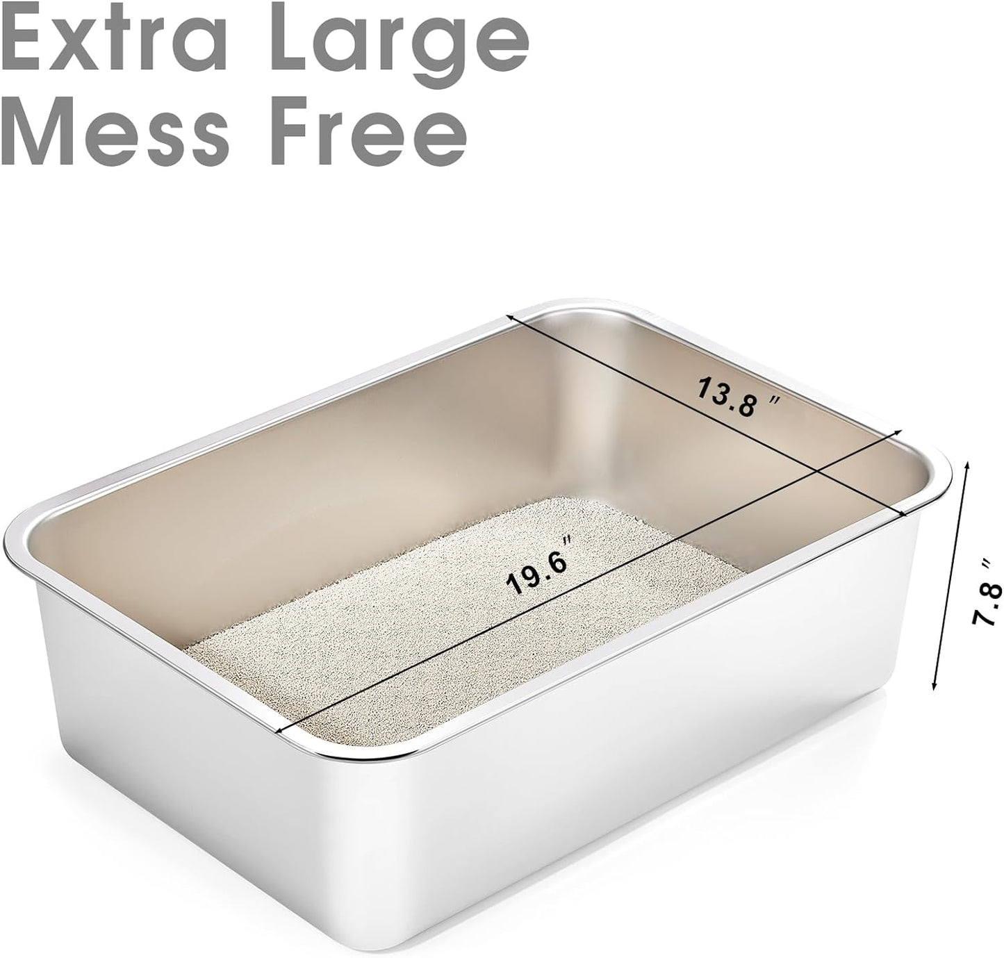 Stainless Steel Litter Box for Cat and Rabbit, Odor Control Litter Pan, Non Stick, Easy to Clean, Rust Proof, Large Size with High Sides and Non Slip Rubber Feets