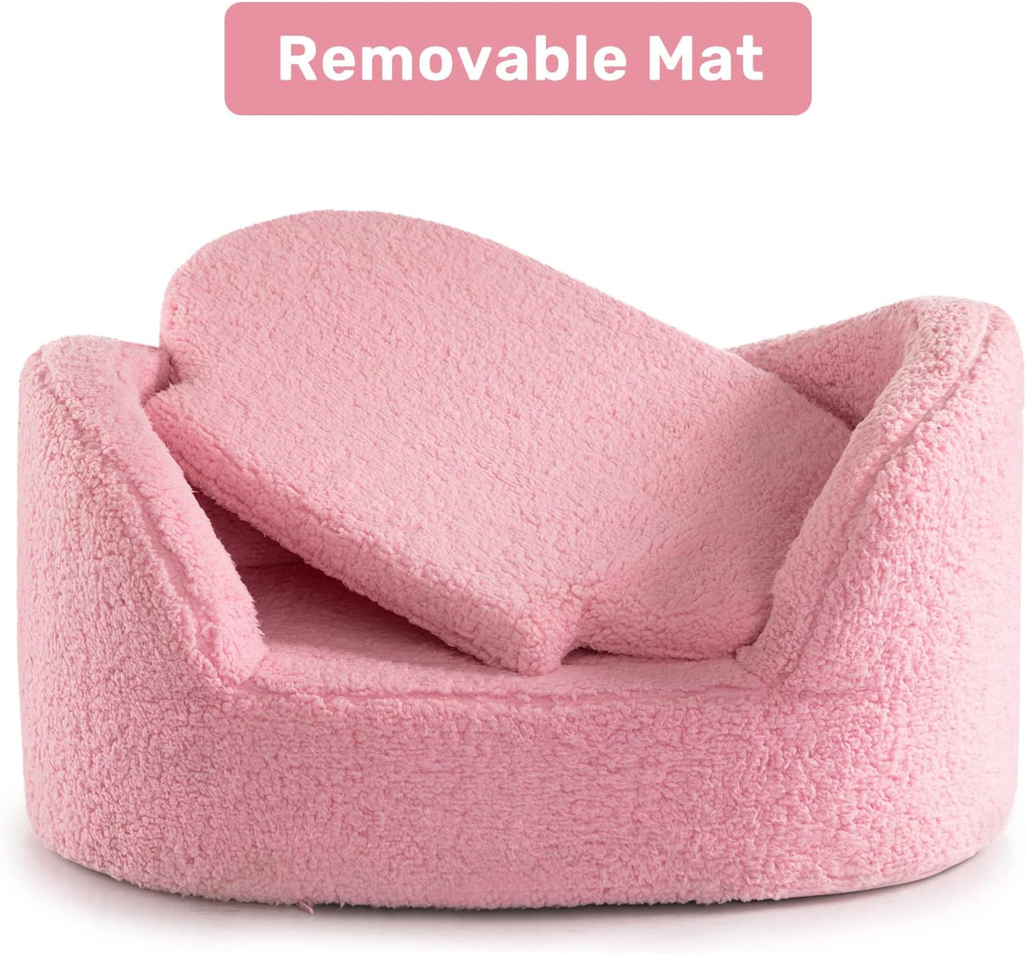 Cat Sofa Couch, Pet Sofa for Cats and Small Dogs, Sherpa Fleece Cat Sleeping Bed, Ultra-Soft Snuggle Cat Sofa for Indoor Kitten, Luxury Mini Dog Couch Sofa Bed, Pink