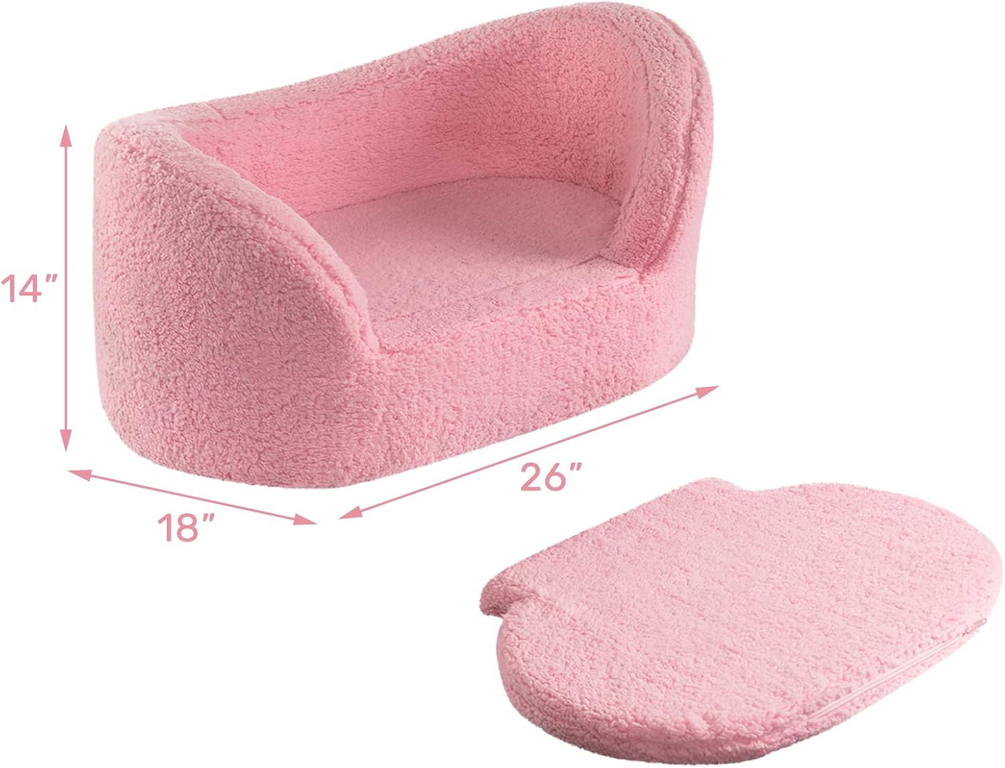 Cat Sofa Couch, Pet Sofa for Cats and Small Dogs, Sherpa Fleece Cat Sleeping Bed, Ultra-Soft Snuggle Cat Sofa for Indoor Kitten, Luxury Mini Dog Couch Sofa Bed, Pink