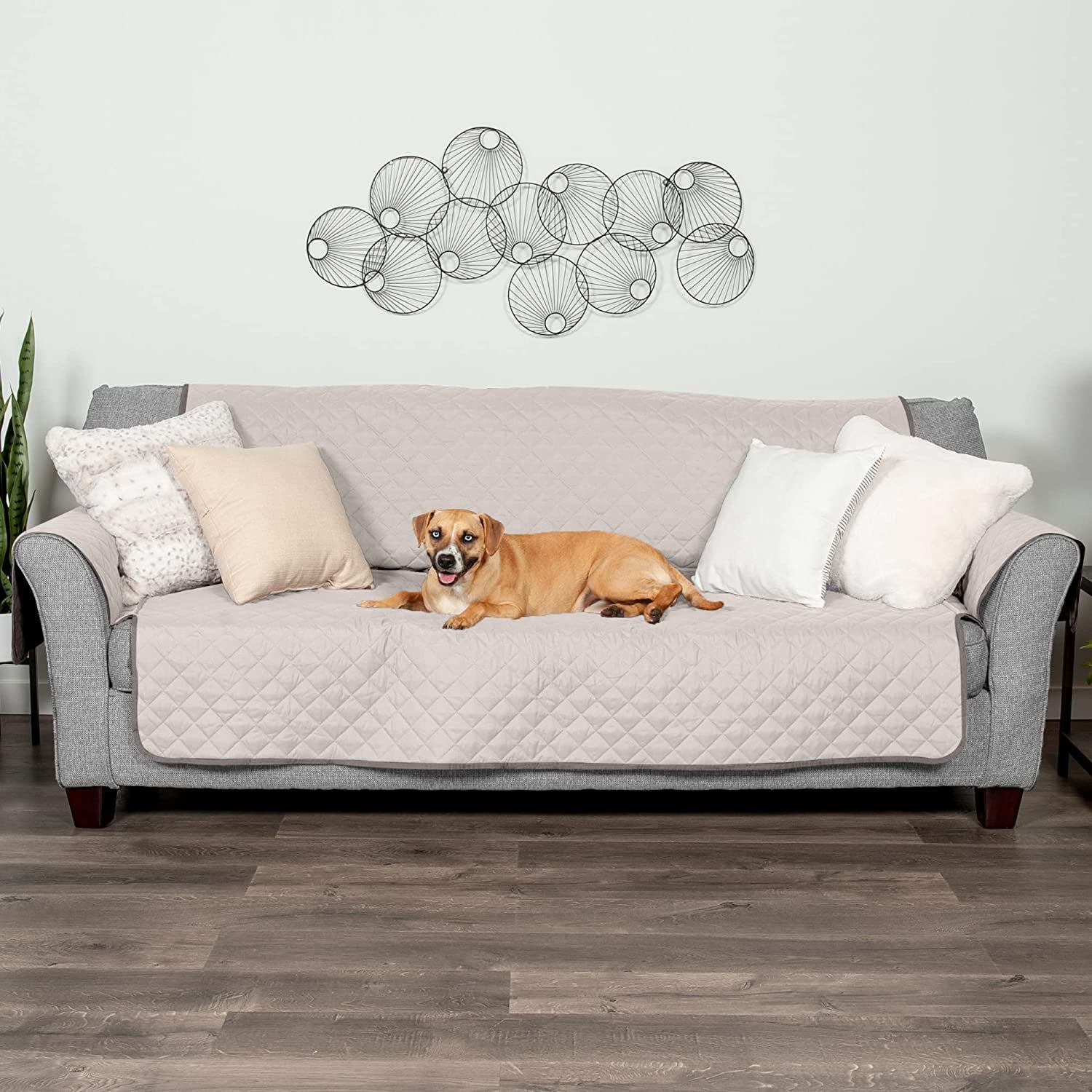 Water-Resistant & Reversible Large Sofa/Couch Cover Protector for Dogs, Cats, & Children - Two-Tone Pinsonic Quilted Living Room Furniture Cover - Gray/Mist, Large Sofa