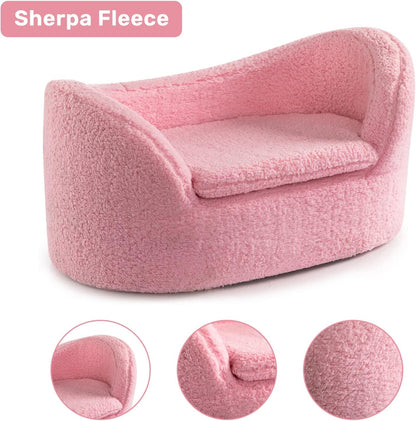 Cat Sofa Couch, Pet Sofa for Cats and Small Dogs, Sherpa Fleece Cat Sleeping Bed, Ultra-Soft Snuggle Cat Sofa for Indoor Kitten, Luxury Mini Dog Couch Sofa Bed, Pink