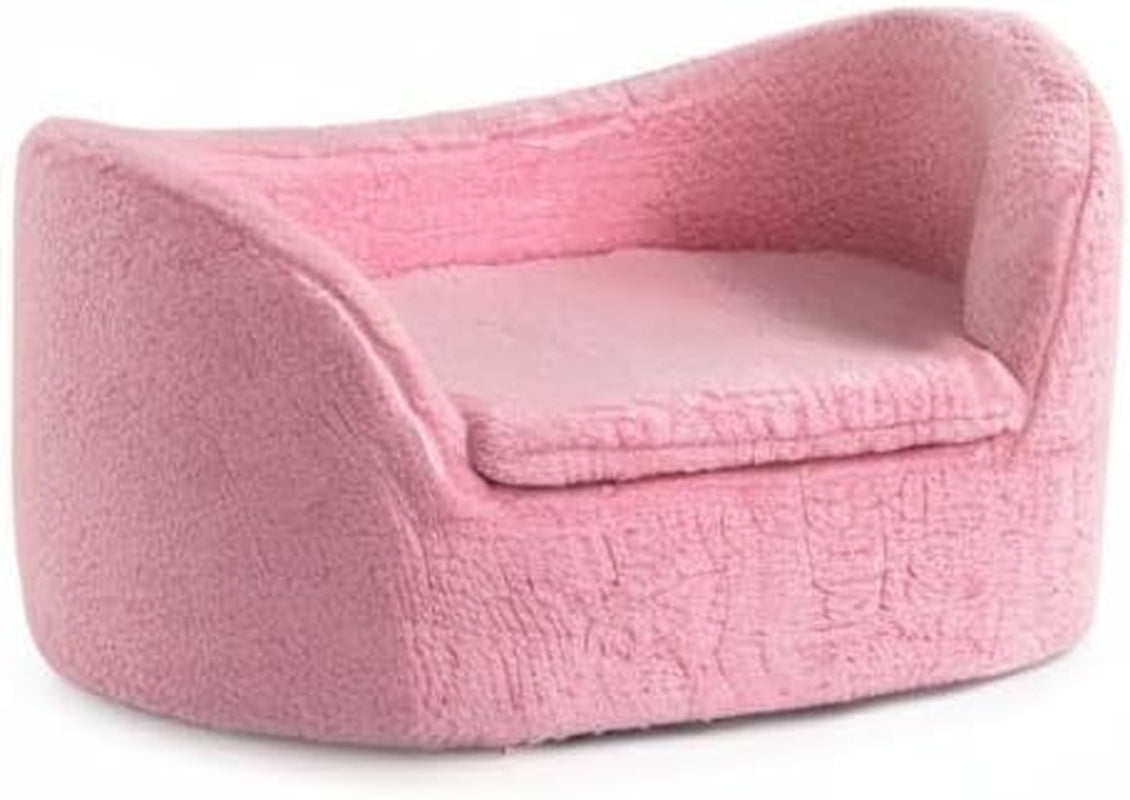 Cat Sofa Couch, Pet Sofa for Cats and Small Dogs, Sherpa Fleece Cat Sleeping Bed, Ultra-Soft Snuggle Cat Sofa for Indoor Kitten, Luxury Mini Dog Couch Sofa Bed, Pink